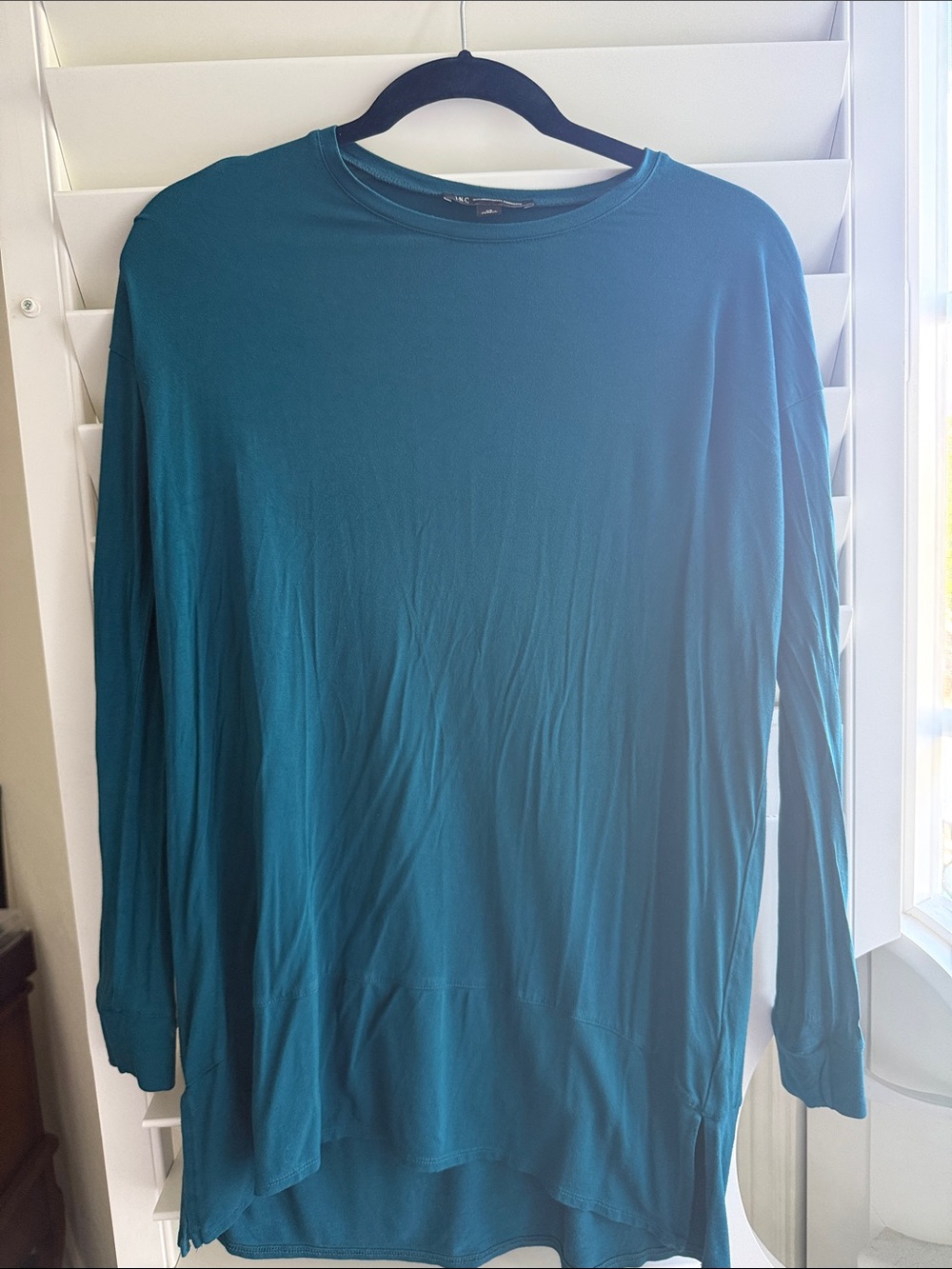 INC International Concepts Men's Long Sleeve Crewneck Shirt Teal Green